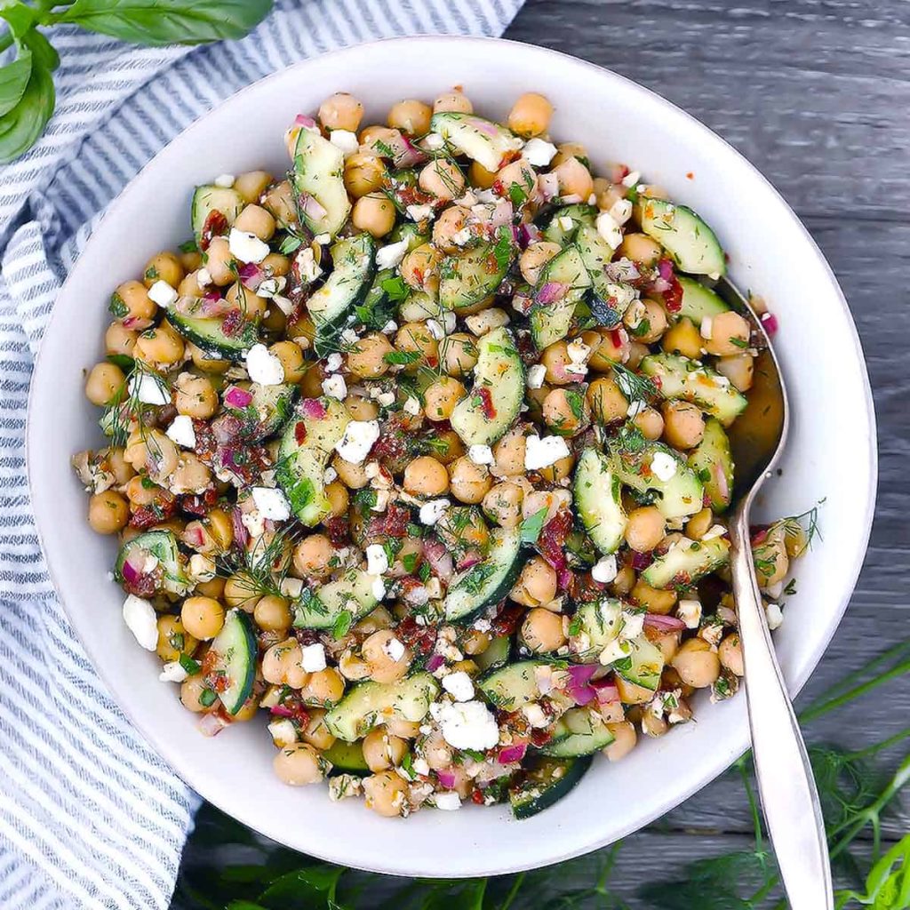 Mediterranean Chickpea Salad Recipe – Fresh Salad With Chickpeas, Cucumber, Tomatoes, And Feta. Mediterranean Chickpea Salad Recipe – Fresh Salad With Chickpeas, Cucumber, Tomatoes, And Feta.