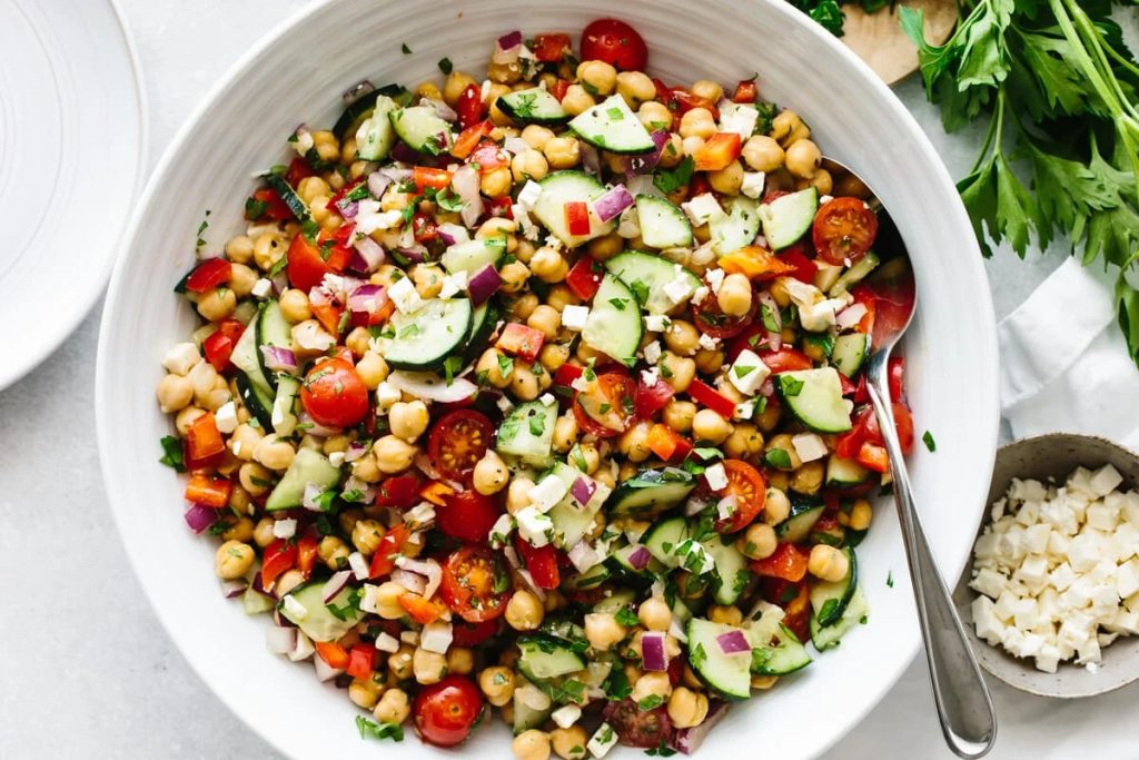 Mediterranean Chickpea Salad Recipe – Fresh Salad With Chickpeas, Cucumber, Tomatoes, And Feta. Mediterranean Chickpea Salad Recipe – Fresh Salad With Chickpeas, Cucumber, Tomatoes, And Feta.