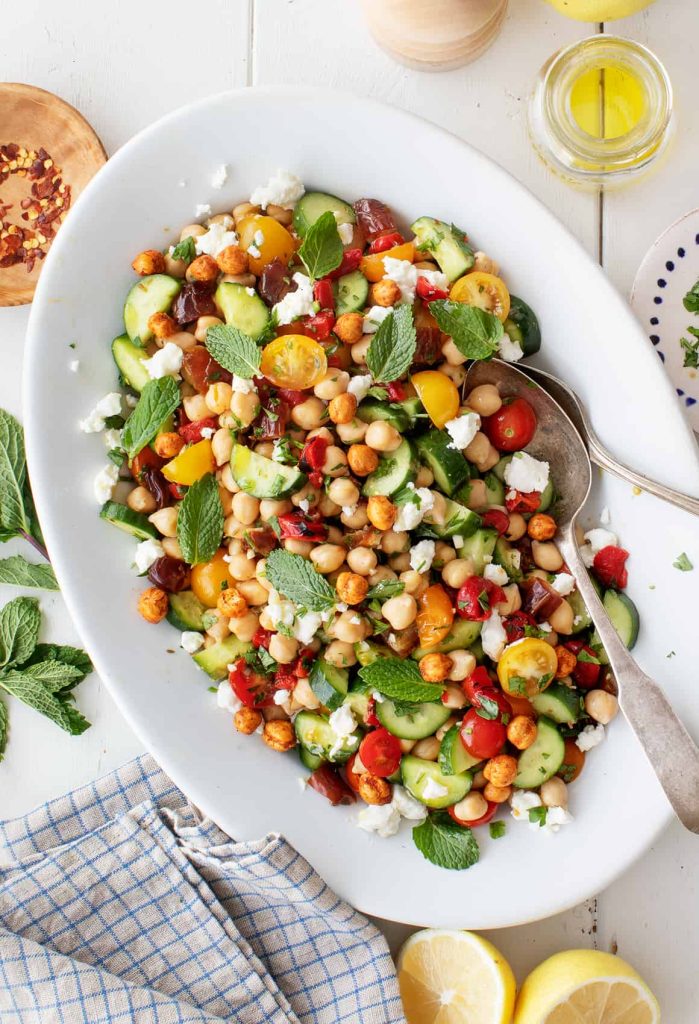 Mediterranean Chickpea Salad Recipe – Fresh Salad With Chickpeas, Cucumber, Tomatoes, And Feta. Mediterranean Chickpea Salad Recipe – Fresh Salad With Chickpeas, Cucumber, Tomatoes, And Feta.