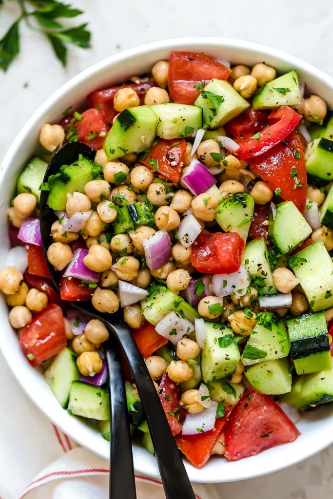 Mediterranean Chickpea Salad Recipe – Fresh Salad With Chickpeas, Cucumber, Tomatoes, And Feta. Mediterranean Chickpea Salad Recipe – Fresh Salad With Chickpeas, Cucumber, Tomatoes, And Feta.