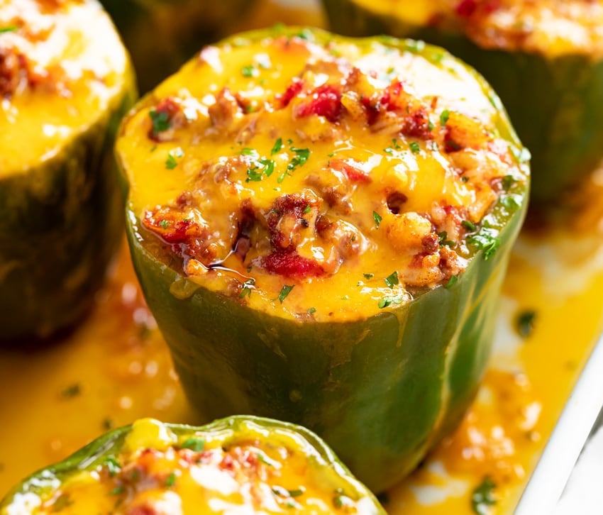 Stuffed Bell Peppers Recipe – Colorful Peppers Filled With Seasoned Meat And Rice.
