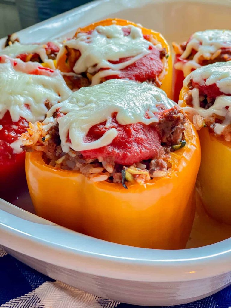 Stuffed Bell Peppers Recipe – Colorful Peppers Filled With Seasoned Meat And Rice.