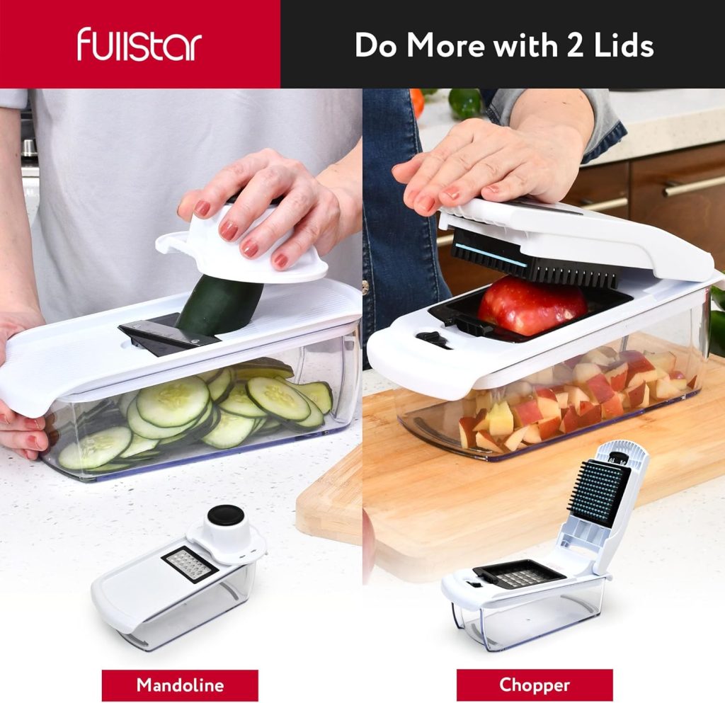 Fullstar Vegetable Chopper - Food Chopper - Onion Chopper - Vegetable Slicer  Spiralizer - Veggie Chopper with Container - Kitchen Gadgets - Home Essentials - Kitchen Accessories (4 in 1, White)