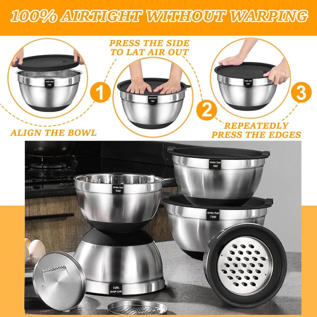 Mixing Bowls with Airtight Lids Set, 26PCS Stainless Steel Khaki Bowls with Grater Attachments, Non-Slip Bottoms Kitchen Gadgets Set, Size 7, 4, 2.5, 2.0,1.5, 1QT, Great for Mixing Serving Mixing Bowls with Airtight Lids Set, 26PCS Stainless Steel Khaki Bowls with Grater Attachments, Non-Slip Bottoms Kitchen Gadgets Set, Size 7, 4, 2.5, 2.0,1.5, 1QT, Great for Mixing Serving