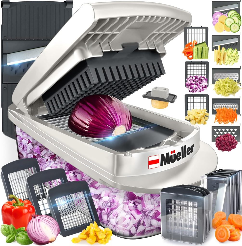Mueller Pro-Series 10-in-1, 8 Blade Vegetable Chopper, Onion Mincer, Cutter, Dicer, Egg Slicer with Container, French Fry Cutter, Potato Slicer, Home Essentials Kitchen Gadgets, Salad Chopper Mueller Pro-Series 10-in-1, 8 Blade Vegetable Chopper, Onion Mincer, Cutter, Dicer, Egg Slicer with Container, French Fry Cutter, Potato Slicer, Home Essentials Kitchen Gadgets, Salad Chopper