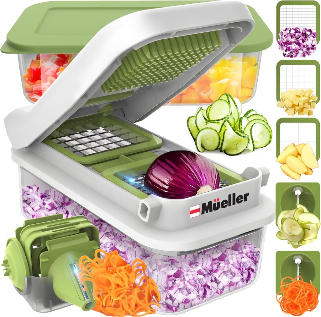 Mueller Pro-Series 10-in-1, 8 Blade Vegetable Chopper, Onion Mincer, Cutter, Dicer, Egg Slicer with Container, French Fry Cutter, Potato Slicer, Home Essentials Kitchen Gadgets, Salad Chopper Mueller Pro-Series 10-in-1, 8 Blade Vegetable Chopper, Onion Mincer, Cutter, Dicer, Egg Slicer with Container, French Fry Cutter, Potato Slicer, Home Essentials Kitchen Gadgets, Salad Chopper